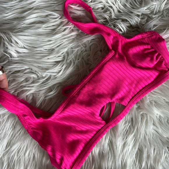 Xhilaration Hot Pink Bikini Top L | Ribbed Bralette Swim Top Tie Back Adjustable - Picture 5 of 8